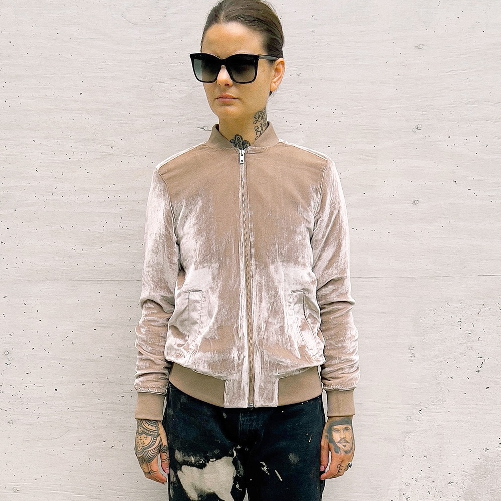 MADEWELL/NWOT Women's Crushed Velvet Pink Bomber Jacket XS